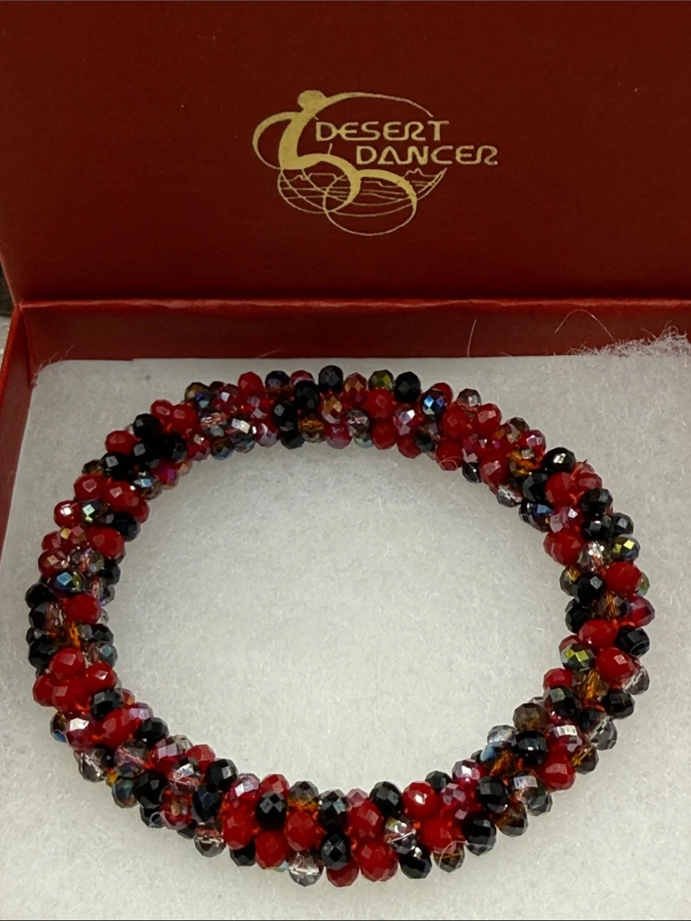 Desert Dancer Handcrafted Red & Black faceted mini Beaded Twist Stretch Bracelet